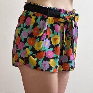ZARA Tie Waist Orange  Multi Colour Floral Printed  Flowy Mini Shorts Women's XS